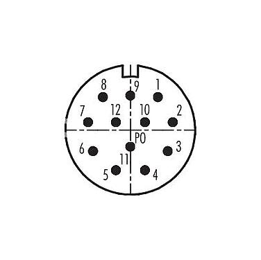 Disposition des contacts (Côté plug-in) 99 4605 70 12 - M23 Connecteur mâle coudé, Contacts: 12, 6,0-10,0 mm, non blindé, souder, IP67