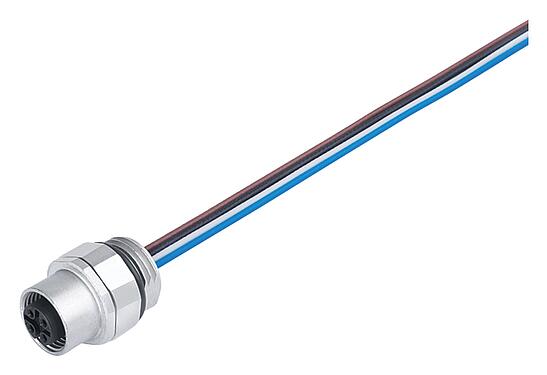 Illustration M12 Embase femelle, Contacts: 8, non blindé, fils, IP68/IP69K, UL 2238, M16x1,5, Montage frontal, Alignement de codage positionnable