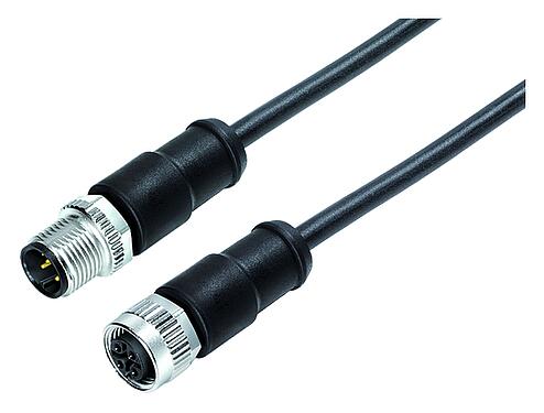 Illustration 77 0606 0605 50704-0200 - M12/M12 Kabelplugg  – kabeluttag, antal poler: 4, oskärmad, fastgjuten på kabeln, IP68, PUR, svart, 4 x 1,50 mm², 2 m