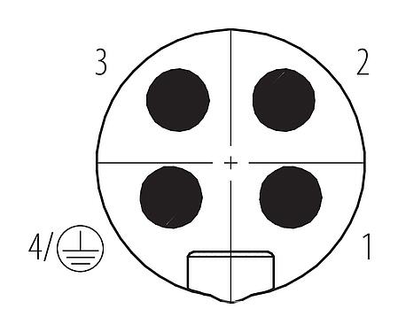 Disposición de los contactos (lado de la conexión) 7/8" Enchufe de brida, Número de contactos: 4, sin blindaje, THT, IP68, UL 2238, VDE, Montaje en pared, moldeado