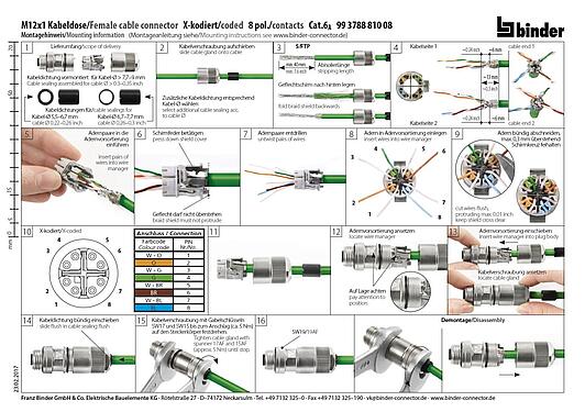 Montageanleitung M12 Kabeldose, Polzahl: 8, 5,5-9,0 mm, schirmbar, IDC, IP67