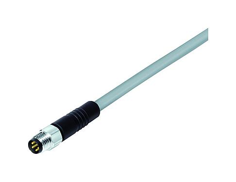 Illustration 77 3705 0000 20004-0200 - M8 Male cable connector, Contacts: 4, unshielded, moulded on the cable, IP67/IP69K, UL, PVC, grey, 4 x 0.34 mm², stainless steel, 2 m