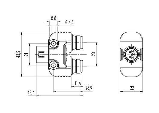 Scale drawing 79 9179 000 03 - Snap-In Twin distributor, Y-distributor, Contacts: 3, unshielded, pluggable, IP67, UL, VDE