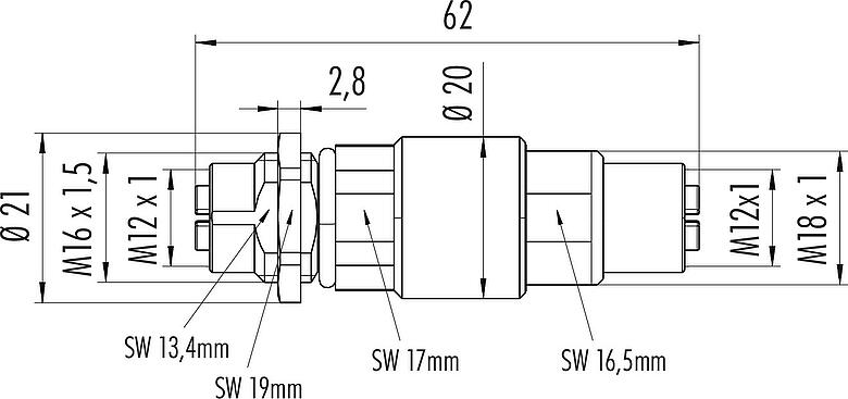 Schaaltekening M12 Doorvoer voor schakelkast, aantal polen: 8, afgeschermd, stekerbaar, IP67, UL, Achterwandmontage