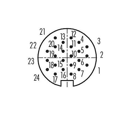 Polbild (Steckseite) 09 0497 90 24 - M16 Flanschstecker, Polzahl: 24, ungeschirmt, THT, IP67, UL, von vorne verschraubbar