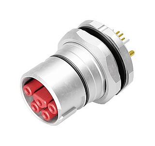 B23 Female panel mount connector, Contacts: 9 (4+PE + 4), THT, IP65/IP67, Rear mounting, ENP: Power pin / Data socket