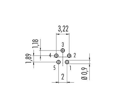Conductor layout 09 0415 90 05 - M9 Male panel mount connector, Contacts: 5, unshielded, THT, IP67, front fastened
