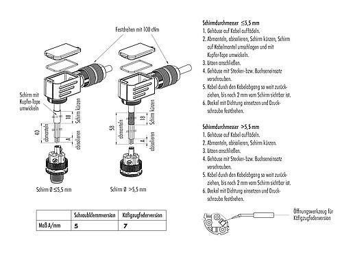 Montageanleitung 99 1438 820 05 - M12 Winkeldose, Polzahl: 5, 6,0-8,0 mm, schirmbar, schraubklemm, IP67, UL