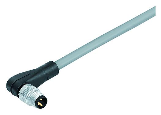 Ábrák M8 derékszögű csatlakozó, : 3, árnyékolatlan, kábelre öntött, IP67, UL 2238, PVC, szürke, 3 x 0,34 mm², 2 m