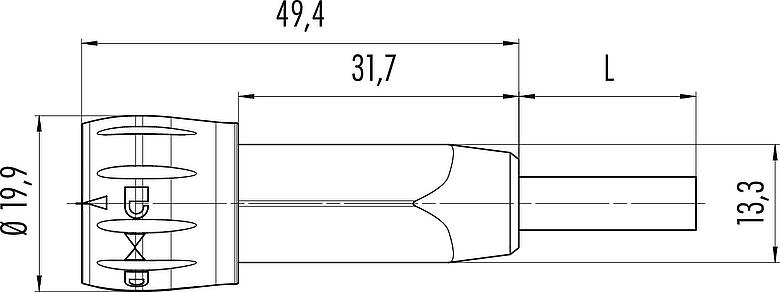 Maßzeichnung Bajonett Kabelstecker, Polzahl: 8, ungeschirmt, löten, IP67, PUR, schwarz, 8 x 0,25 mm², 5 m