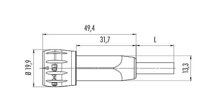 Desenho da escala 77 6005 0000 50008-0200 - Baioneta Plugue de cabo, Contatos: 8, desprotegido, solda, IP67, PUR, preto, 8 x 0,25 mm², 2 m