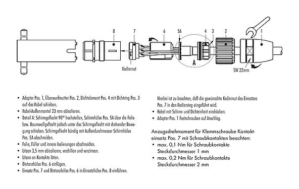Montageanleitung M23 Kupplungsstecker, Polzahl: 12, 6,0-10,0 mm, schirmbar, löten (Erdungshülsen mit Dichtung müssen separat bestellt werden), IP67