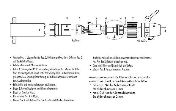 Montageanleitung 99 4627 10 12 - M23 Kupplungsstecker, Polzahl: 12, 6,0-10,0 mm, schirmbar, löten, IP67
