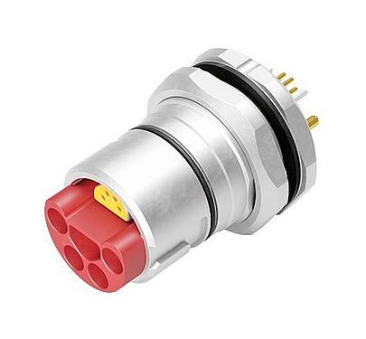 Illustration B23 Male panel mount connector, Contacts: 9 (4+PE + 4), THT, IP65/IP67, Rear mounting, ENP: Power pin / Data socket