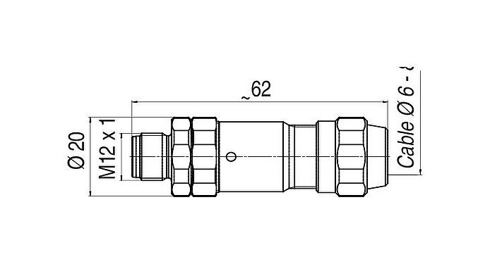 Schaaltekening M12 Kabelstekker, aantal polen: 4, 5,5-8,6 mm, schermbaar, schroefklem, IP68/IP69K, UL 2238, Ecolab, Roestvrij staal, met afschermring