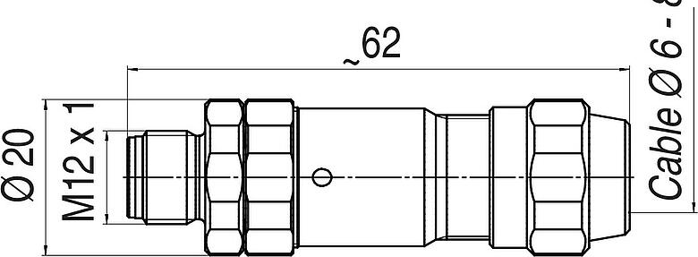 Mittakaavapiirustus M12 Kaapelipistoke, Napojen määrä: 4, 3,0-5,5 mm, suojattavissa, ruuviliitin, IP68/IP69K, UL 2238, Ecolab, Ruostumaton teräs, suojarenkaalla