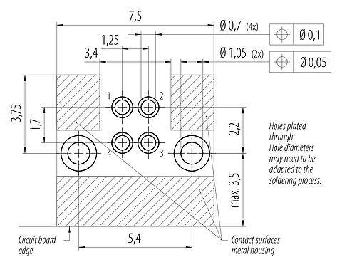 Conductor layout M5 Female angled panel mount connector, Contacts: 4, shieldable, solder, IP68, UL 2238, Rear mounting, potted