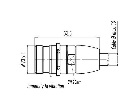 Dessin coté M23 Fiche d'accouplement, Contacts: 12, 6,0-10,0 mm, blindable, souder (les manchons de mise à la terre avec joint doivent être commandés séparément), IP67