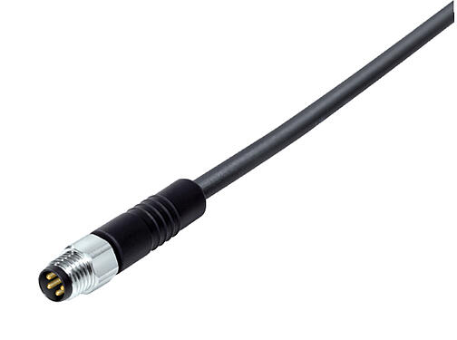 Illustration 77 3705 0000 50006-0200 - M8 Male cable connector, Contacts: 6, unshielded, moulded on the cable, IP67, UL, PUR, black, 6 x 0.25 mm², stainless steel, 2 m