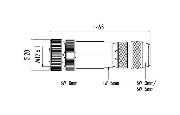 Scale drawing 99 1438 814 05 - M12 Female cable connector, Contacts: 5, 5.0-8.0 mm, shieldable, screw clamp, IP67, UL