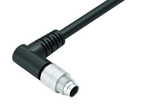 Illustratie 79 1401 75 02 - M9 Male haakse connector, aantal polen: 2, afgeschermd, aan de kabel aangegoten, IP67, PUR, zwart, 5 x 0,25 mm², 5 m