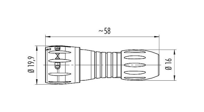 Rysunek z wymiarami 99 0771 000 08 - Bayonet Męskie złącze kablowe proste, Kontaktów: 8, 2.5 - 4.0 mm, nieekranowany, lutowanie, IP67