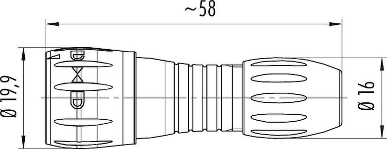 Maßzeichnung Bajonett Kabelstecker, Polzahl: 8, 2,5-4,0 mm, ungeschirmt, löten, IP67