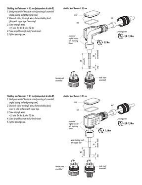 Instrucción de montaje 99 1431 824 04 - M12 Conector macho en ángulo, Número de contactos: 4, 5,0-8,0 mm, blindable, tornillo extraíble, IP67, UL