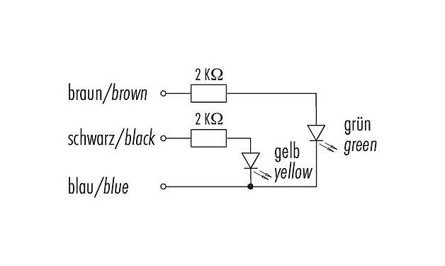 Dibujo a escala 08 0462 000 000 - M12-A/B/D/K/L/S/T/US/X - placa de circuito impreso con un LED amarillo/verde para la instalación en los conectores del cable; serie 713/715/763/766/813/814/815/825/866/876
