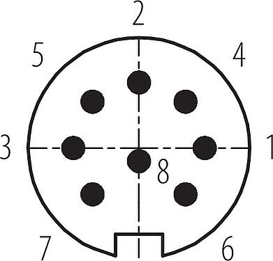 Contact arrangement (Plug-in side) M16 Male panel mount connector, Contacts: 8 (08-a), unshielded, solder, IP68, UL 2238, AISG compliant, M18x0,75, Front mounting