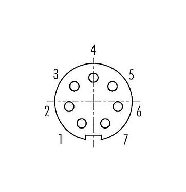 Disposition des contacts (Côté plug-in) 09 0424 65 07 - M9 Embase femelle, Contacts: 7, non blindé, THT, IP67