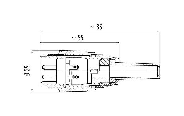 Scale drawing Bayonet Male cable connector, Contacts: 12, 5.0-8.0 mm, shieldable, solder, IP40