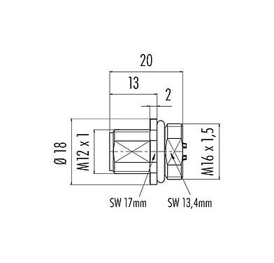 Scale drawing 86 0231 0002 00005 - M12 Male panel mount connector, Contacts: 5, unshielded, solder, IP68, UL, M16x1.5