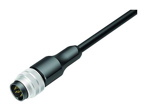 Illustration M16 Male cable connector, Contacts: 8, unshielded, moulded on the cable, IP67, PUR, black, 8 x 0.25 mm², 5 m