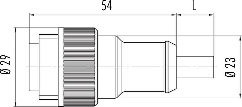 Scale drawing RD24 Male cable connector, Contacts: 6+PE, unshielded, moulded on the cable, IP67, PVC, black, 7 x 0.75 mm², 2 m