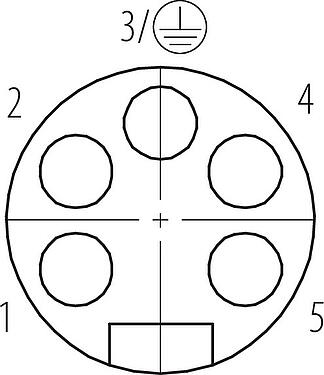 Disposición de los contactos (lado de la conexión) 7/8" Conector hembra en ángulo, Número de contactos: 4+PE, 10,0-12,0 mm, sin blindaje, tornillo extraíble, IP67, UL 2238, VDE