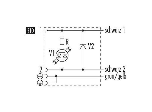 Pin assignment plans 31 5236 300 510 - Female solenoid valve connector, Contacts: 2+2PE, unshielded, moulded on the cable, IP67, PUR, black, Circuit Z10, with LED PNP, 3 m