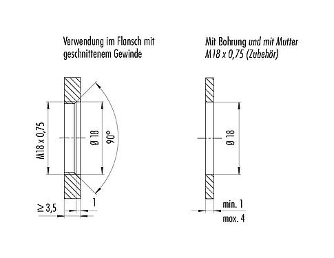 Montageanleitung / Montageausschnitt 99 4172 00 08 - M16 Kabeldose, Polzahl: 8, 5,5-9,0 mm, schirmbar, IDC, IP67