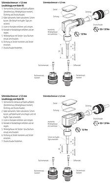 Montageanleitung 99 1434 820 04 - M12 Winkeldose, Polzahl: 4, 5,0-8,0 mm, schirmbar, crimpen (Crimpkontakte müssen separat bestellt werden), IP67, UL 2238