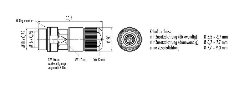 Maßzeichnung 99 4172 00 08 - M16 Kabeldose, Polzahl: 8, 5,5-9,0 mm, schirmbar, IDC, IP67