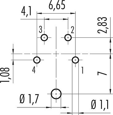 Conductor layout M16 Male panel mount connector, Contacts: 4 (04-a), shieldable, THT, IP67, UL 2238, M18x0,75, Rear mounting