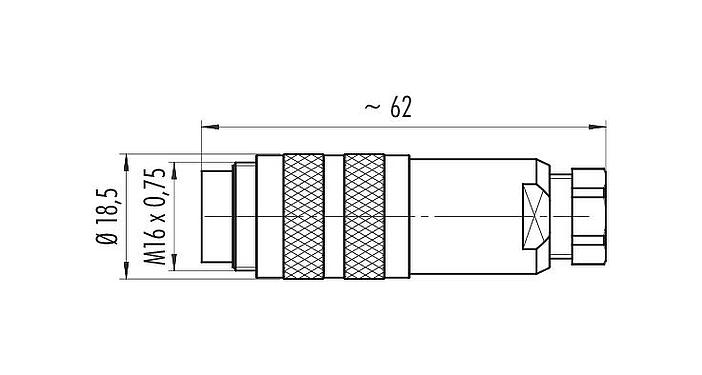 縮尺図 M16 オスコネクタケーブル, 極数: 8 (08-a), 4.0-6.0mm, シールド可能, はんだ, IP68, UL 2238, AISG 準拠