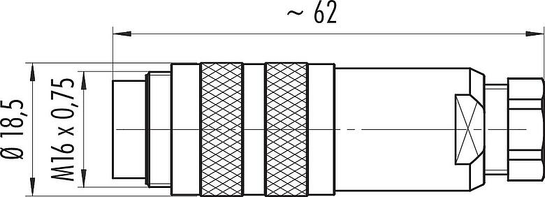 比例圖 M16 直頭針頭電纜連接器, : 3 (03-a), 4.0-6.0mm, 可接遮罩, 焊接, IP67, UL 2238
