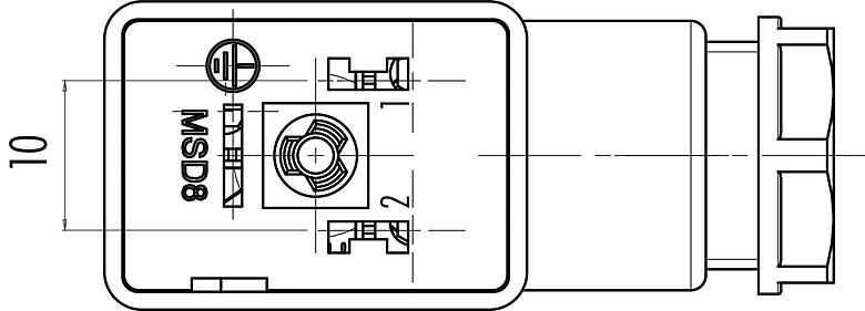 Polbild (Steckseite) 43 1800 004 03 - Bauform B Gerätesteckdose, Polzahl: 2+PE, ungeschirmt, am Kabel angespritzt, IP67, UL, PUR