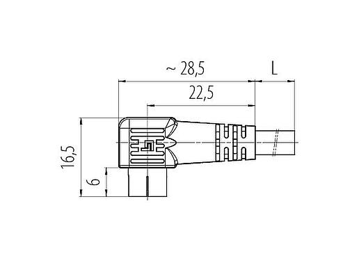 Schaaltekening Snap-In Male haakse connector, aantal polen: 5, onafgeschermd, aan de kabel aangegoten, IP40, PVC, zwart, 5 x 0,25 mm², 5 m