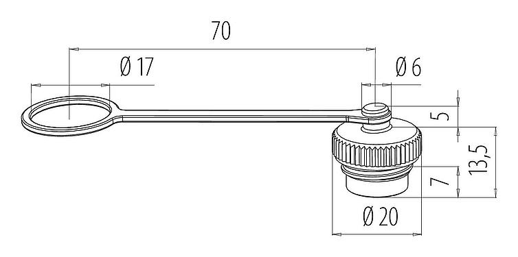 Scale drawing Protecting cap, IP67, with retaining strap