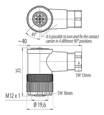 Mittakaavapiirustus M12 Kulmarasia, Napojen määrä: 5, 4,0-6,0 mm, suojaamaton, ruuviliitin, IP67, UL 2238