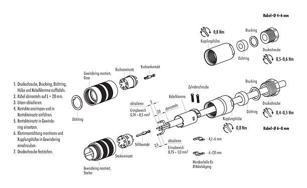 Montageanleitung M16 Kabelstecker, Polzahl: 4 (04-a), 4,0-6,0 mm, schirmbar, crimpen (Crimpkontakte müssen separat bestellt werden), IP67, UL 2238