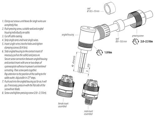 Összeszerelési utasítás 99 0639 370 05 - M12 derékszögű csatlakozó, : 4+FE, 8,0-13,0 mm, árnyékolatlan, csavaros bilincs, IP67, M12x1,0, a tápegységhez, UL 2237 készül, PE csatlakozással