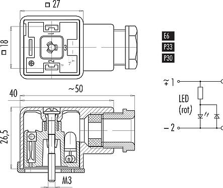 ケーブル設計 メス電源コネクタ, 極数: 2+PE, 8.0-10.0mm, 非シールド, ねじ圧着, シールなしのIP40, PG 11, サーキット P33, LED PNP付き